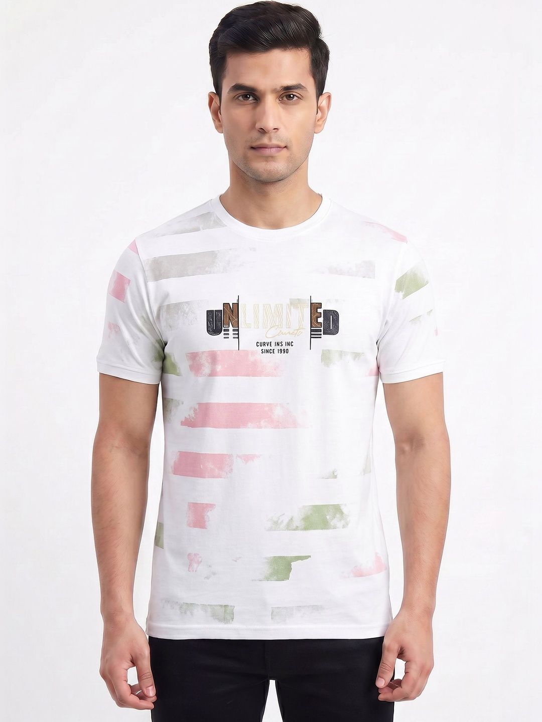 Plugin Typography Printed Round Neck Collar Short Sleeves Cotton T-shirt