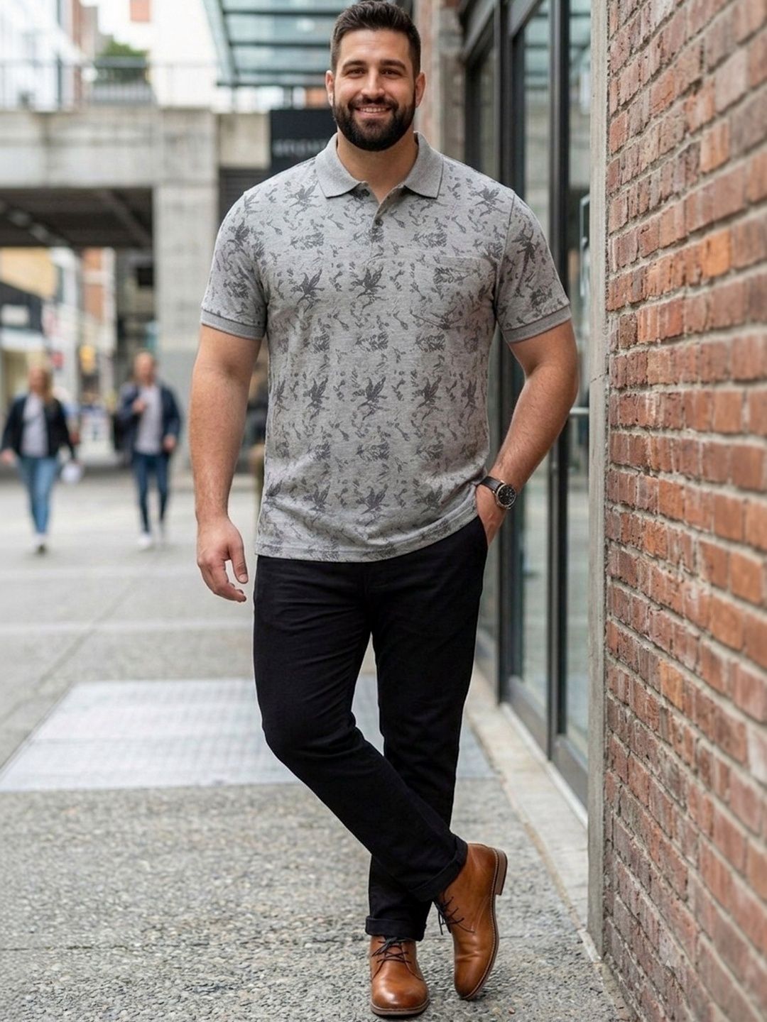 Sztori Men Floral Printed Polo Collar T-shirt
