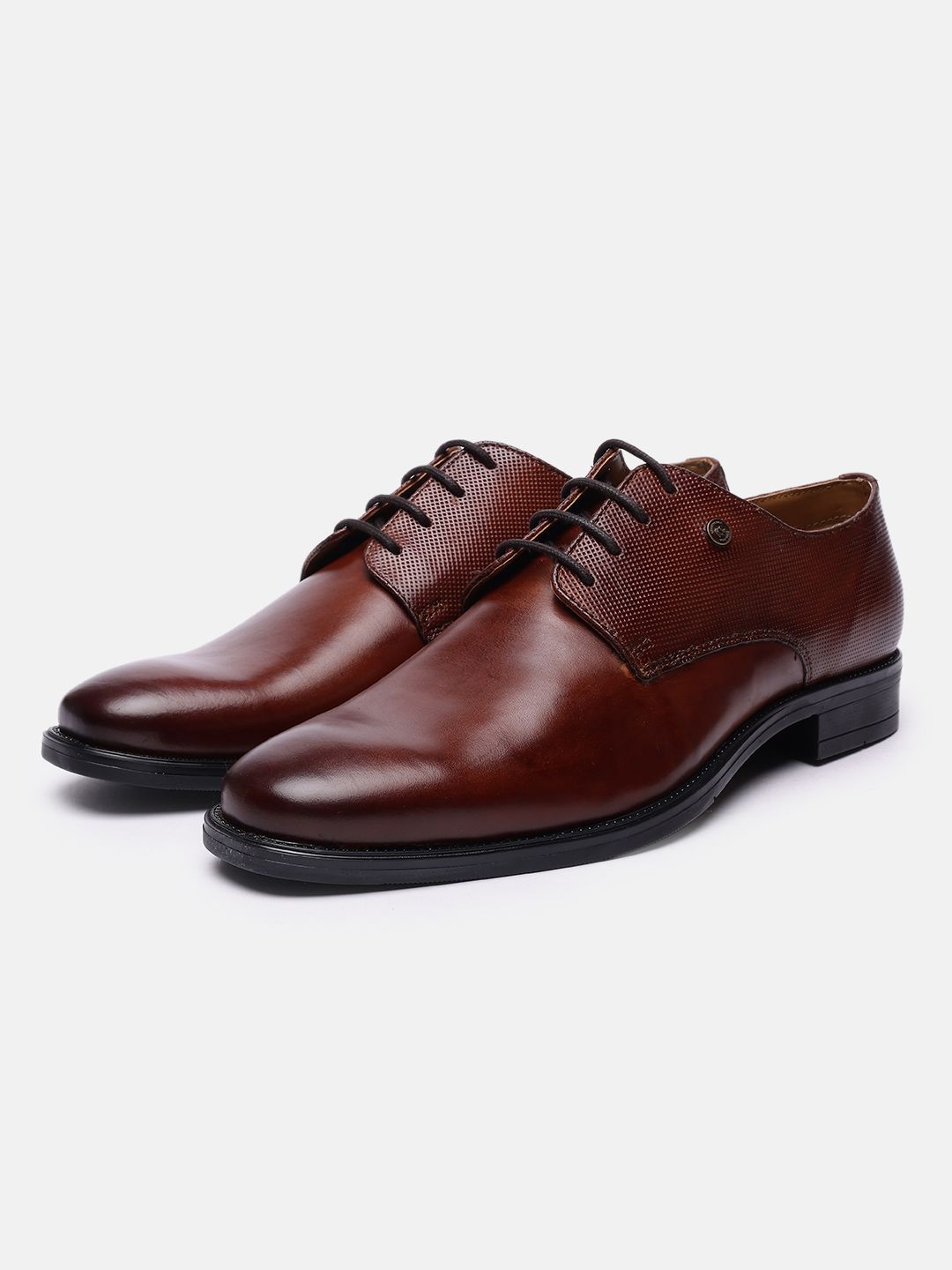 Kenneth Cole Men Textured Synthetic Round Toe Lace-Ups Formal Leather Derbys