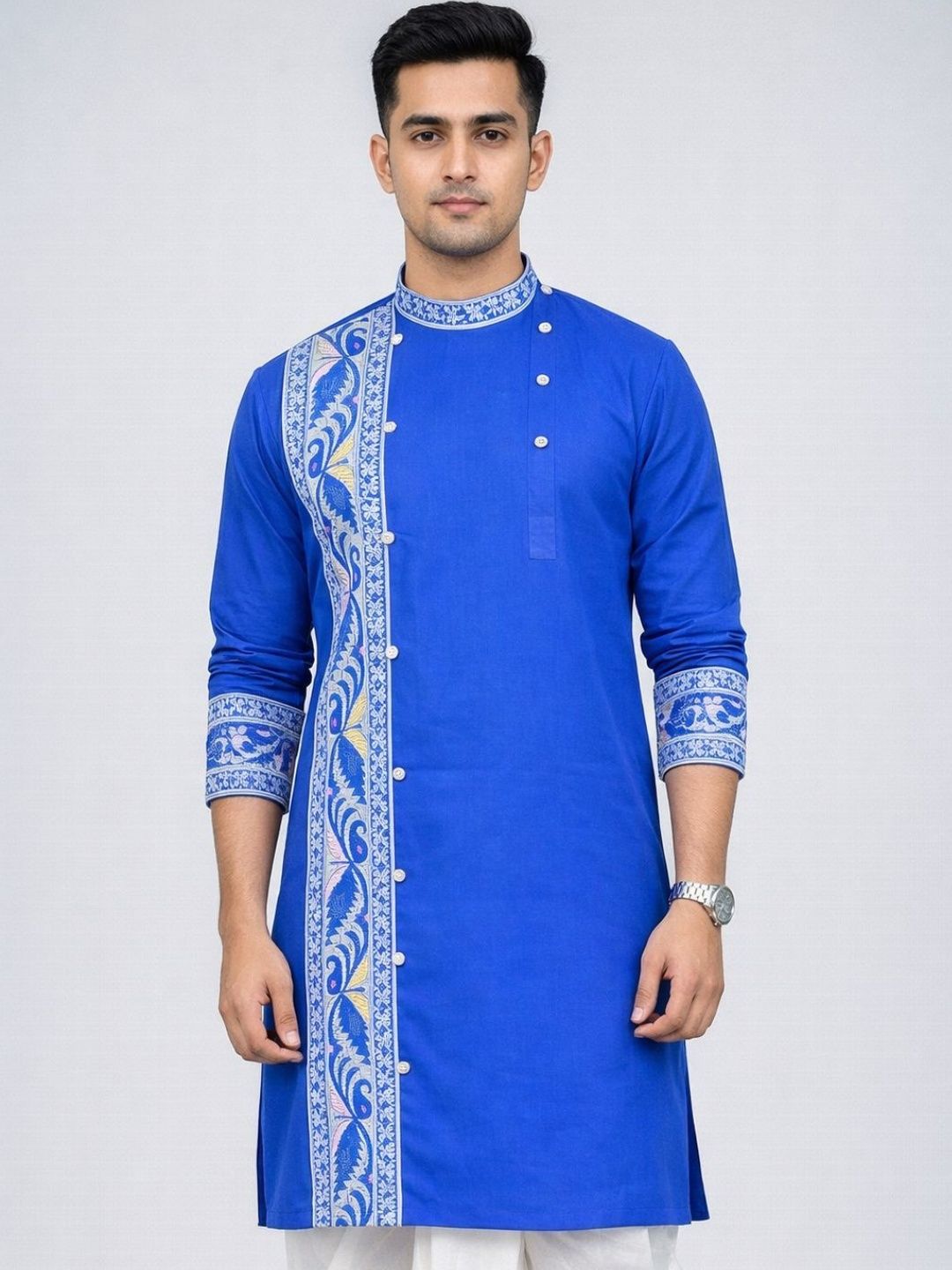 GOURI COLLECTIONS Men Cotton Jamdani Printed Straight Kurta