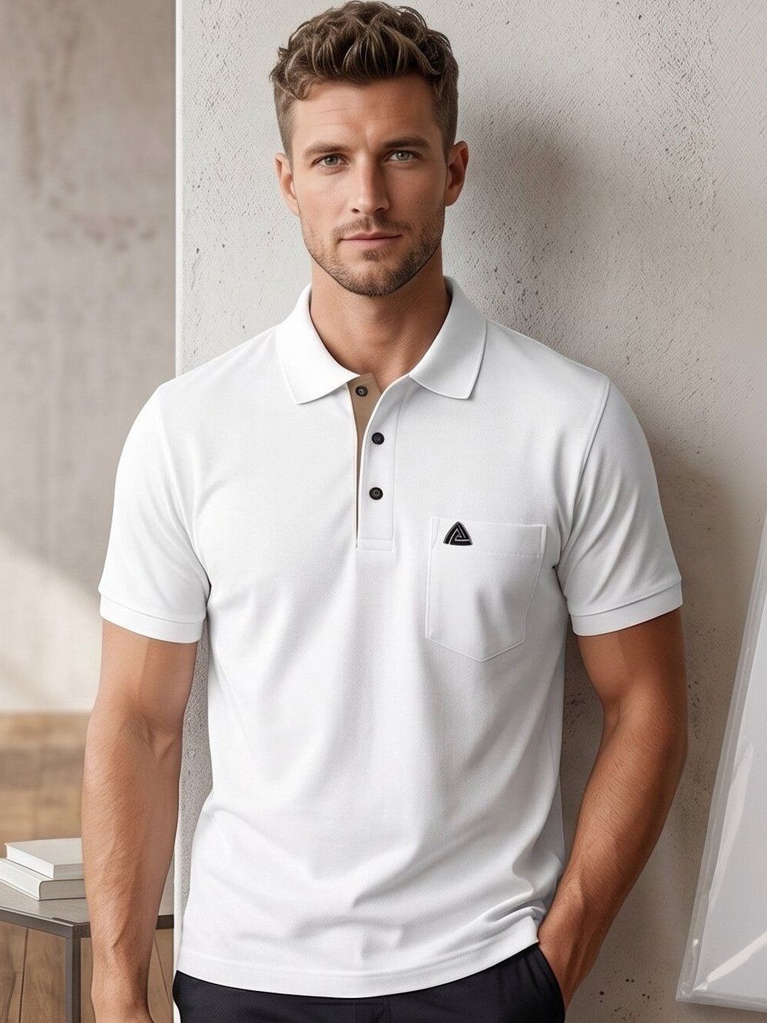 Pierre Carlo Men Polo Collar Pockets T-shirt