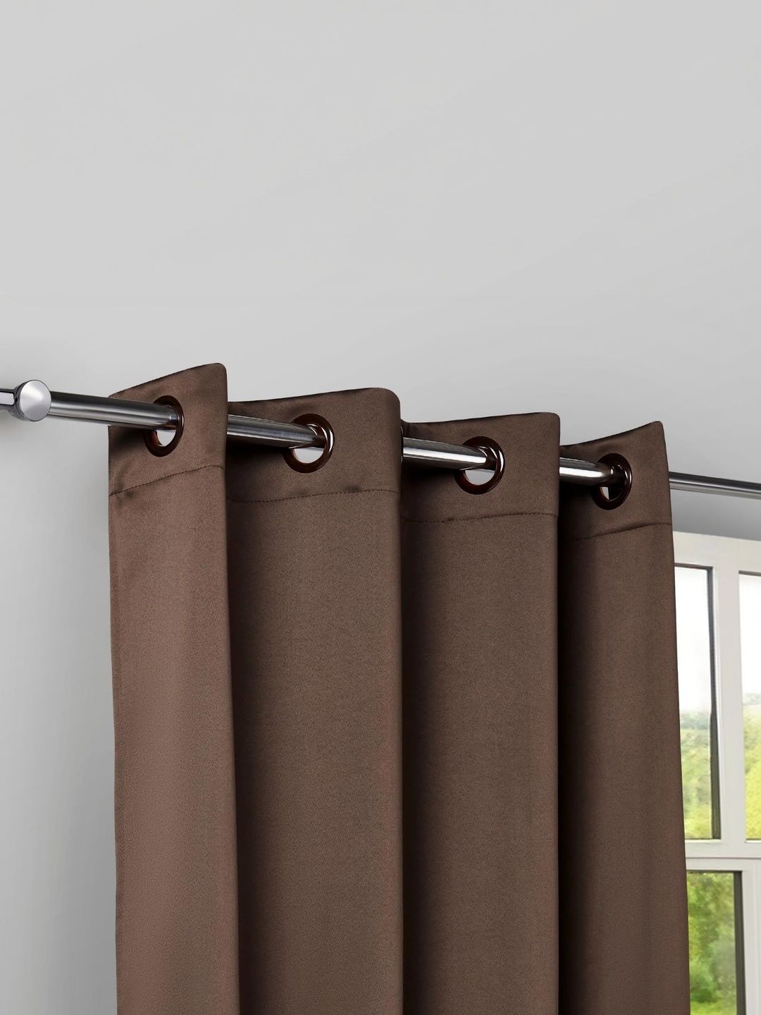 KFHDecor Brown Black Out Long Door Curtain