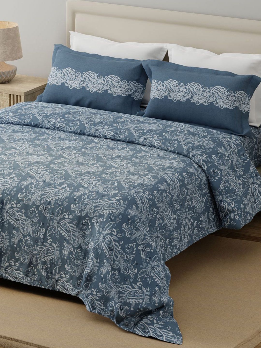 Cotton Double Bedsheet Set Layers Forever Grey Ethnic Motifs Pure Cotton 120 TC Double Bedsheet Set-2.54 m x 2.24 m