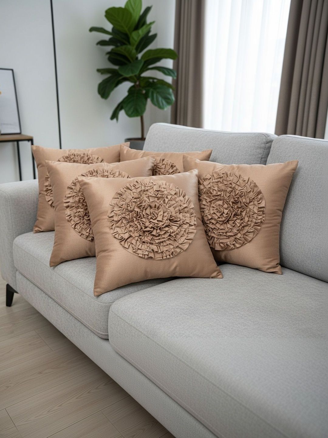 Themes Furnishings & Decor Themes Furnishings & Decor Brown Set of 4 Embellished Square Cushion Covers