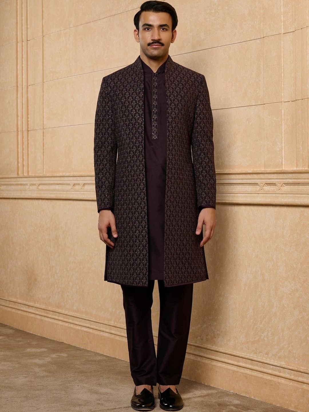 Tasva Dark Purple Dori And Zardozi Embroidered Sherwani