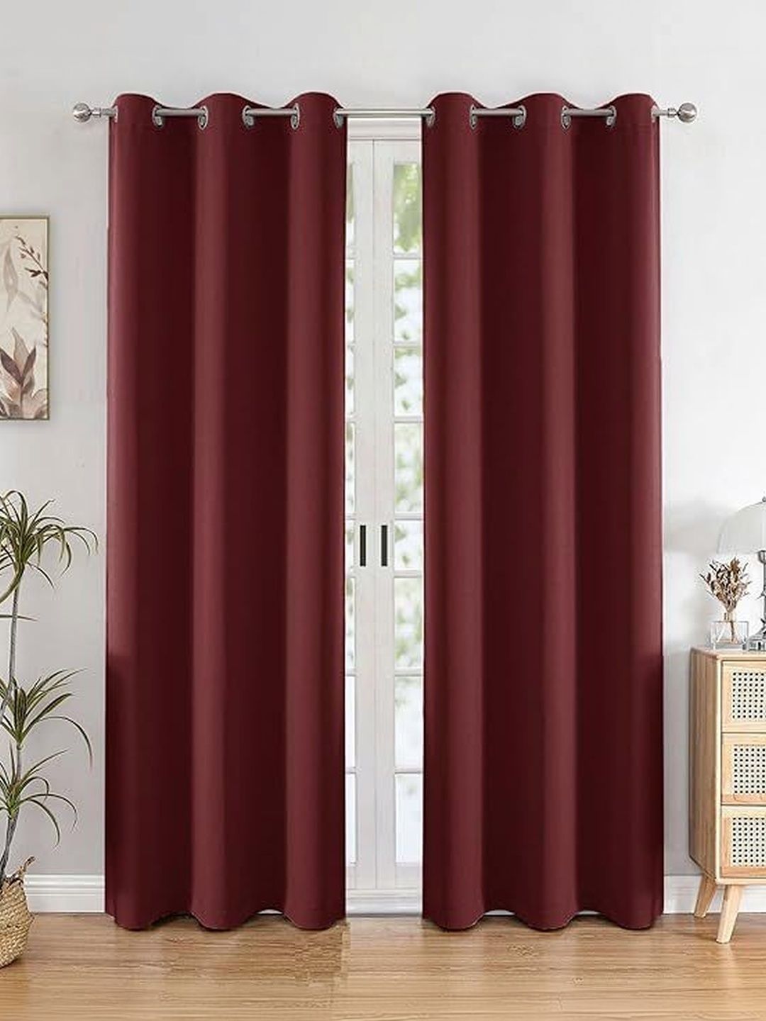 KFHDecor Maroon Black Out Long Door Curtain