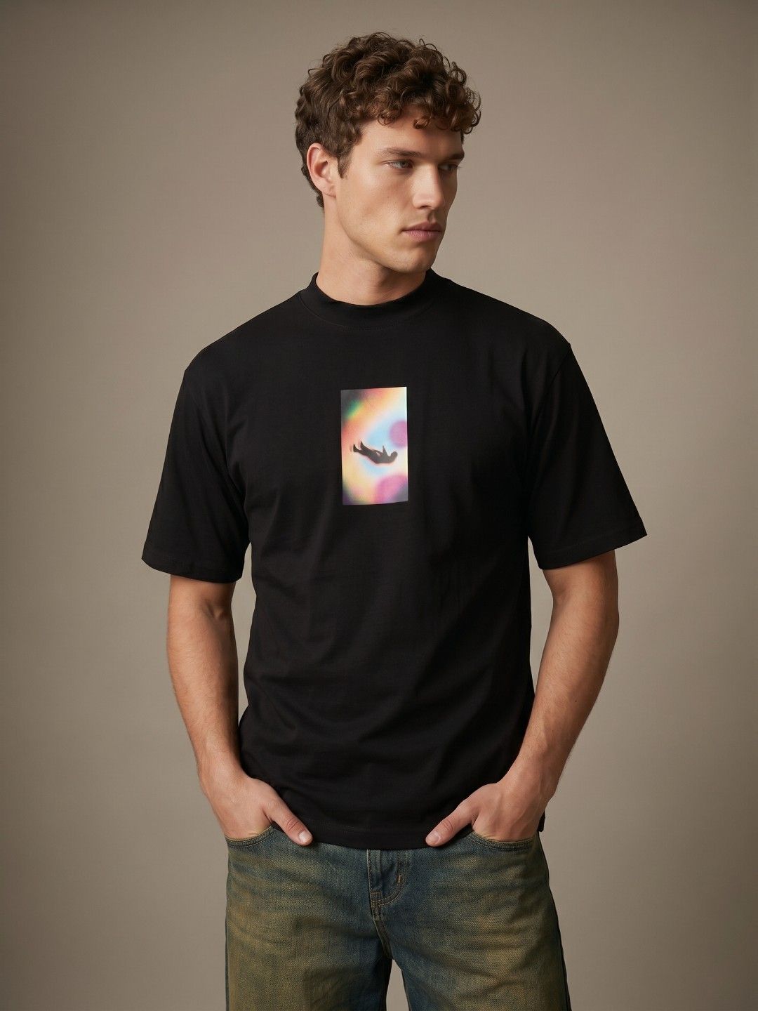glitchez Graphic Printed High Neck T-shirt