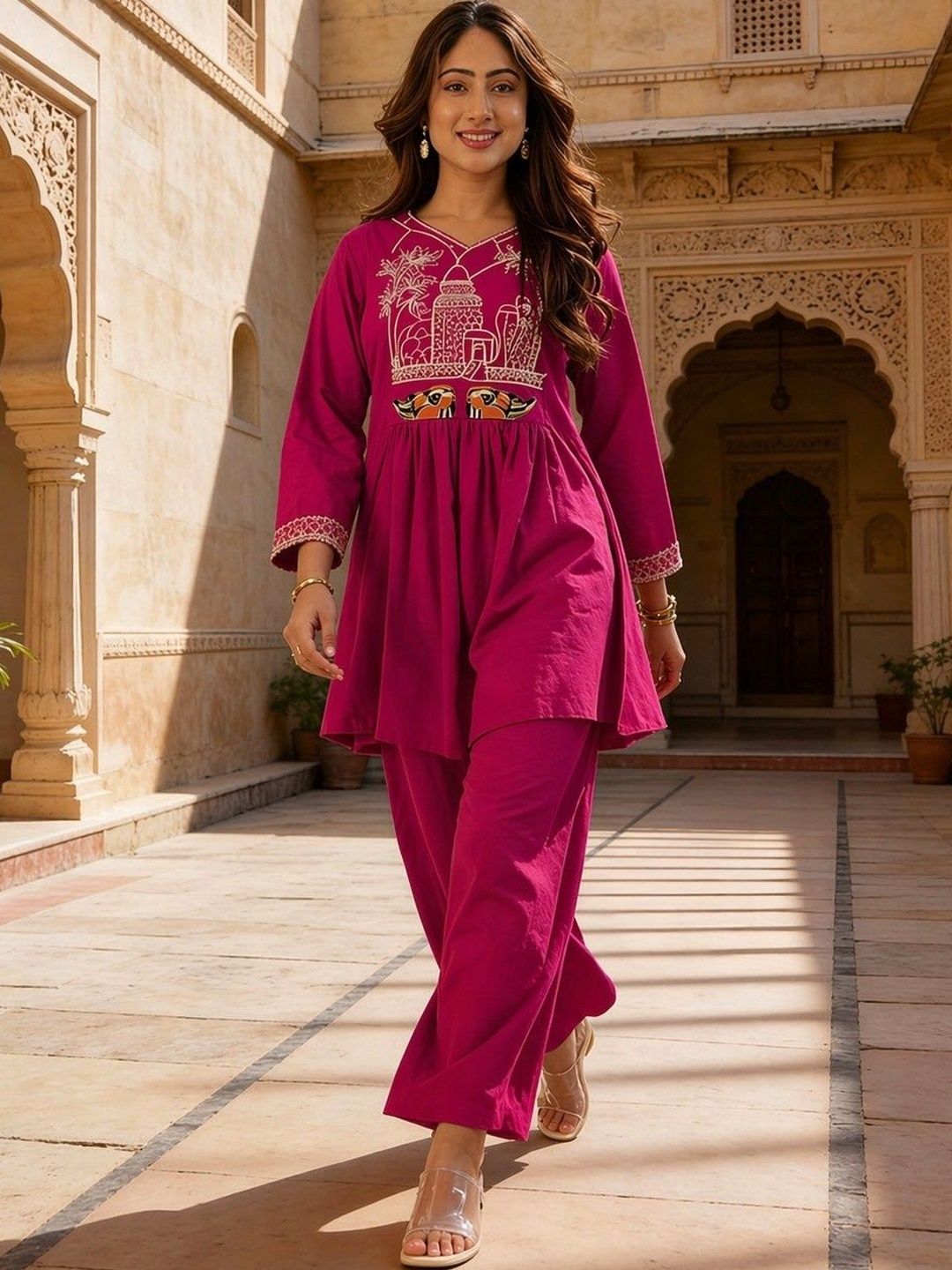 BLACK ROSSY Embroidered Tunic with Trousers