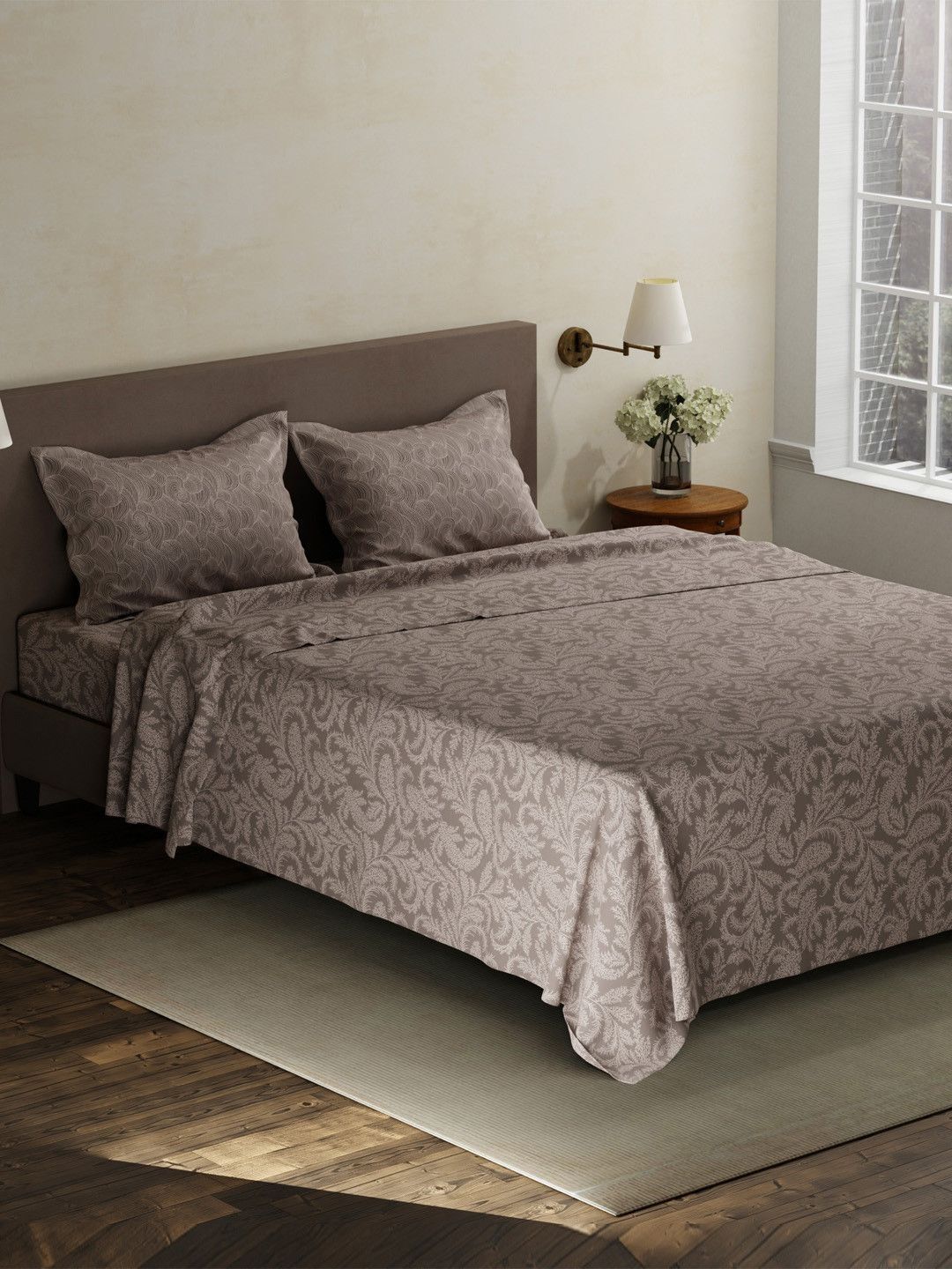 Pure Cotton Queen Bedsheets Layers BasicX Beige Ethnic Motifs Pure Cotton 120 TC Double Queen Bedsheet Set-100" x 88"