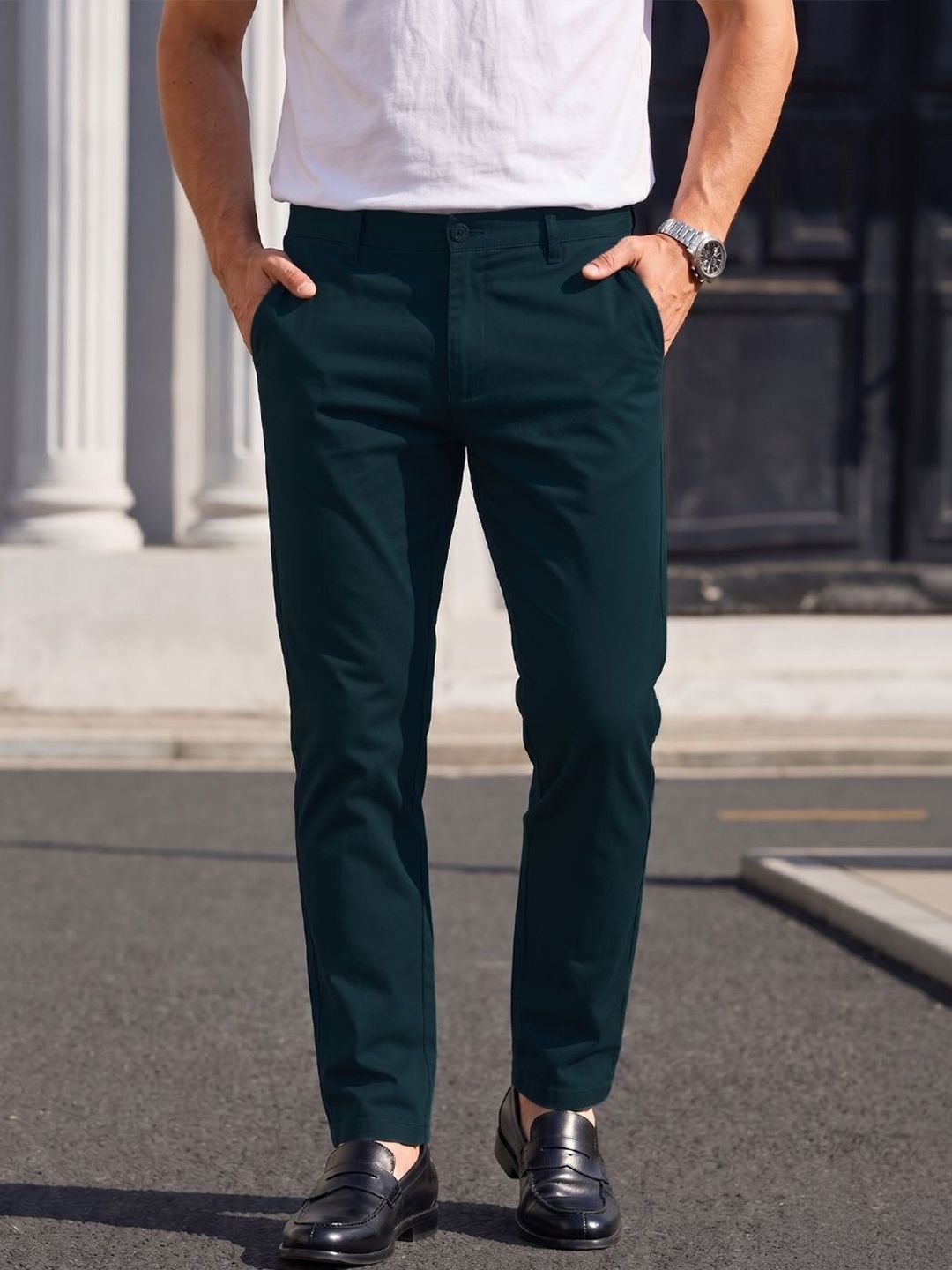 The Indian Garage Co Men Slim Fit Mid-Rise Trousers