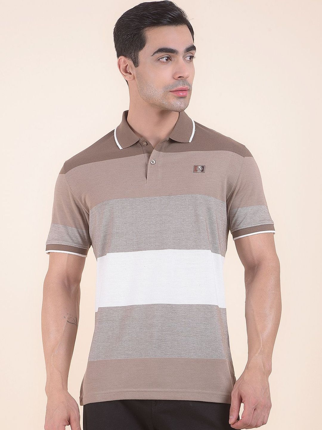 Cantabil Men Striped Polo Collar T-shirt