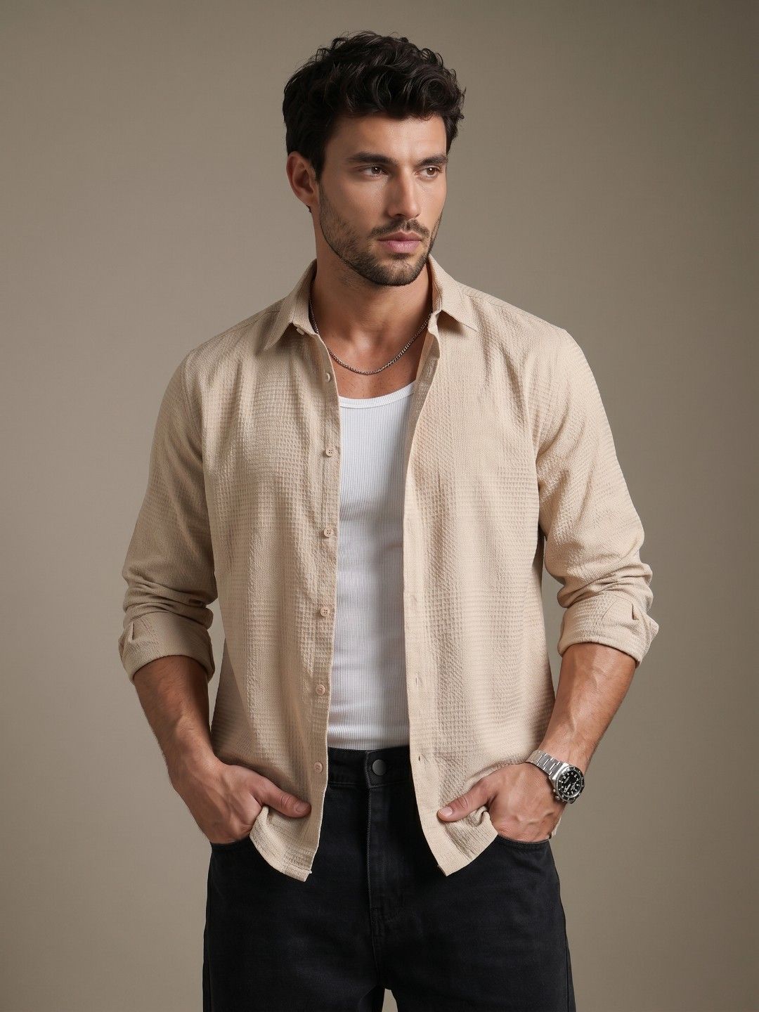 glitchez Textured Pure Cotton Casual Shirt
