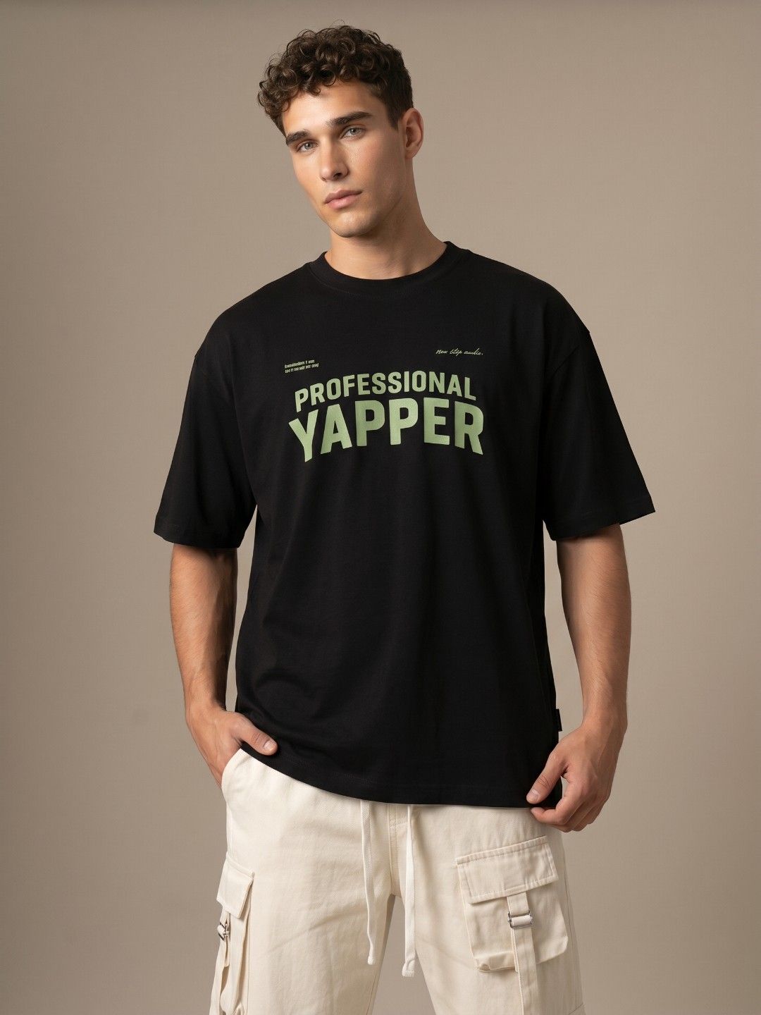 glitchez Men Typography Printed Oversized Fit T-shirt