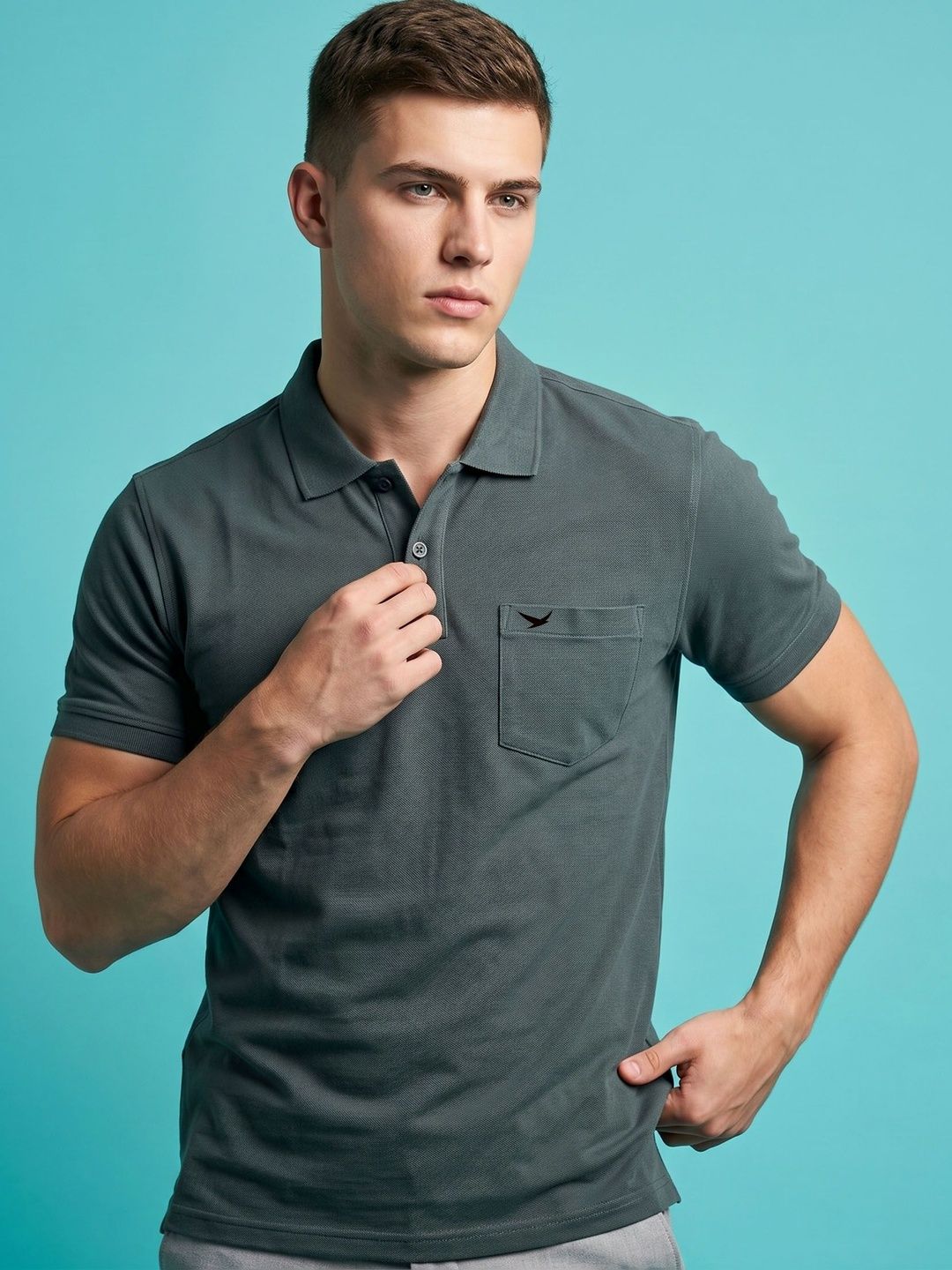 HiFlyers Men Polo Collar Moisture Wicking Pockets T-shirt
