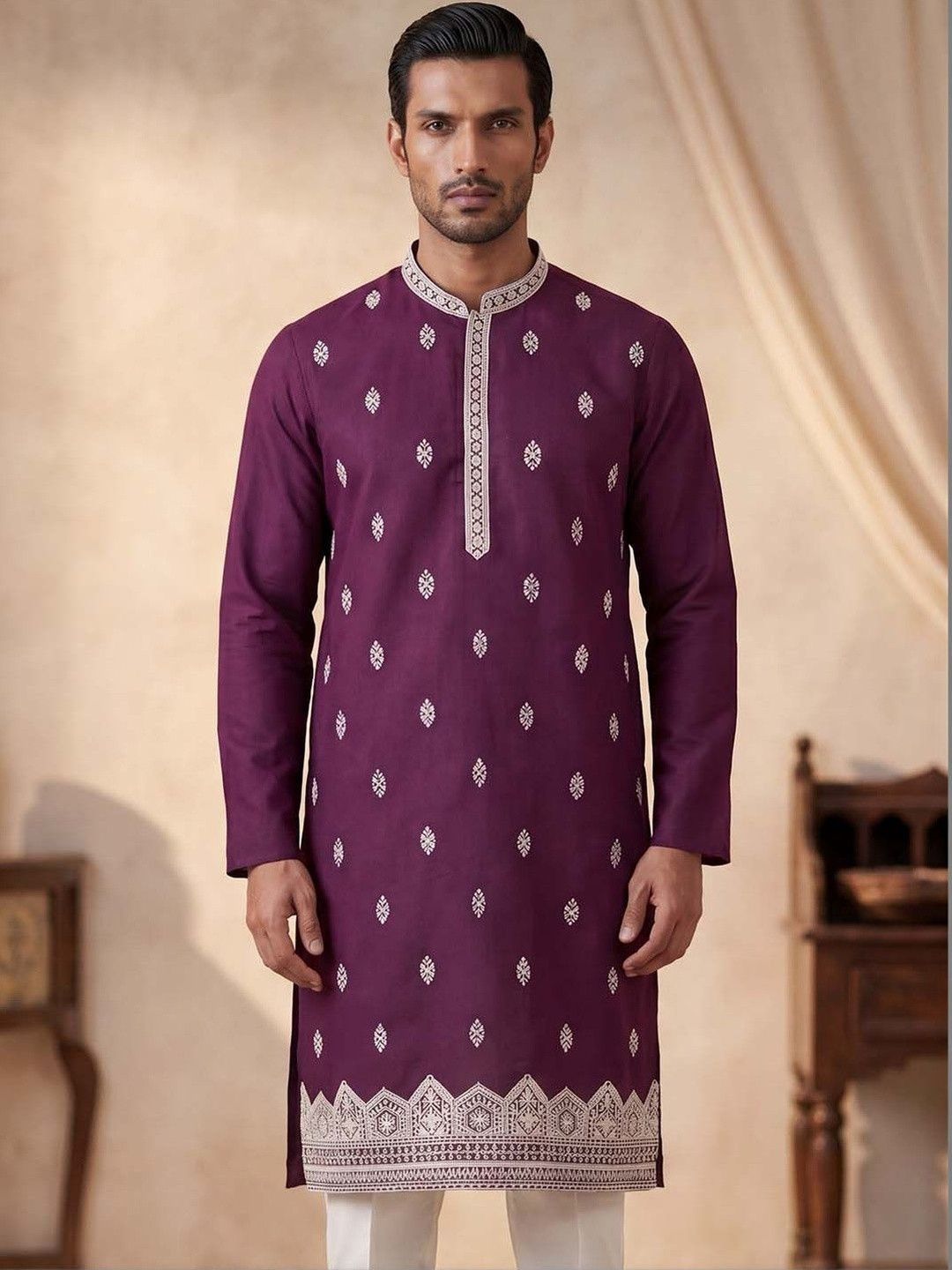 Ethnic Bay Men Ethnic Motifs Embroidered Thread Work Kurta
