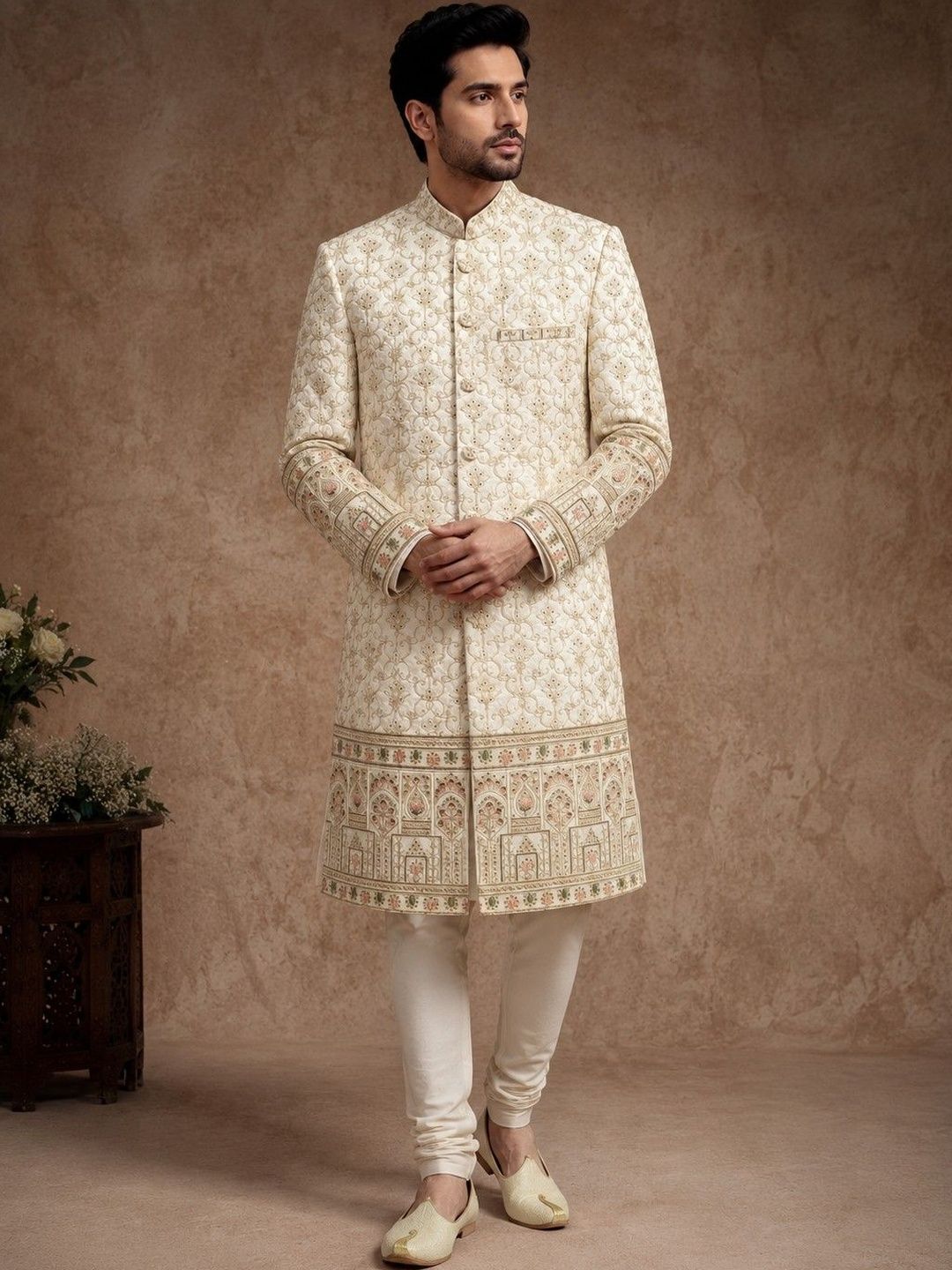 ESTYLISHKART Embroidered Mandarin Collar Sherwani Set