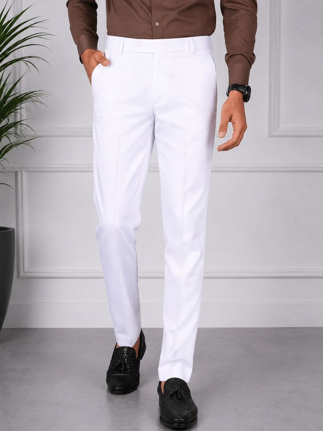 GHABA CREATION Men Cotton Smart Regular Fit Formal Trousers