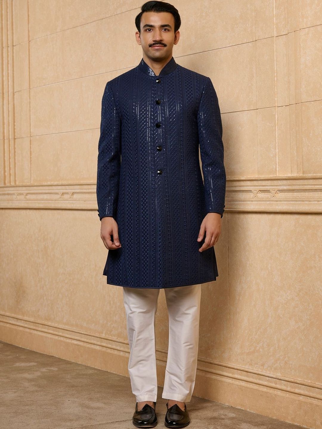 Tasva Embroidered Mandarin Collar Sherwani Set