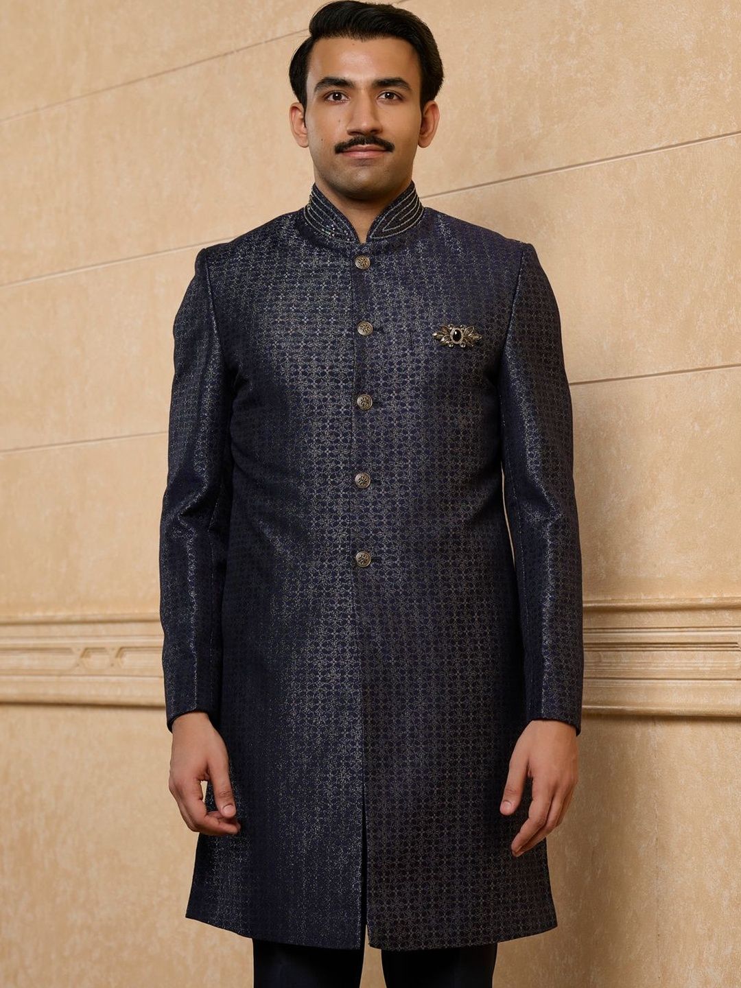 Tasva Navy Blue Embroidered Indo-western Set
