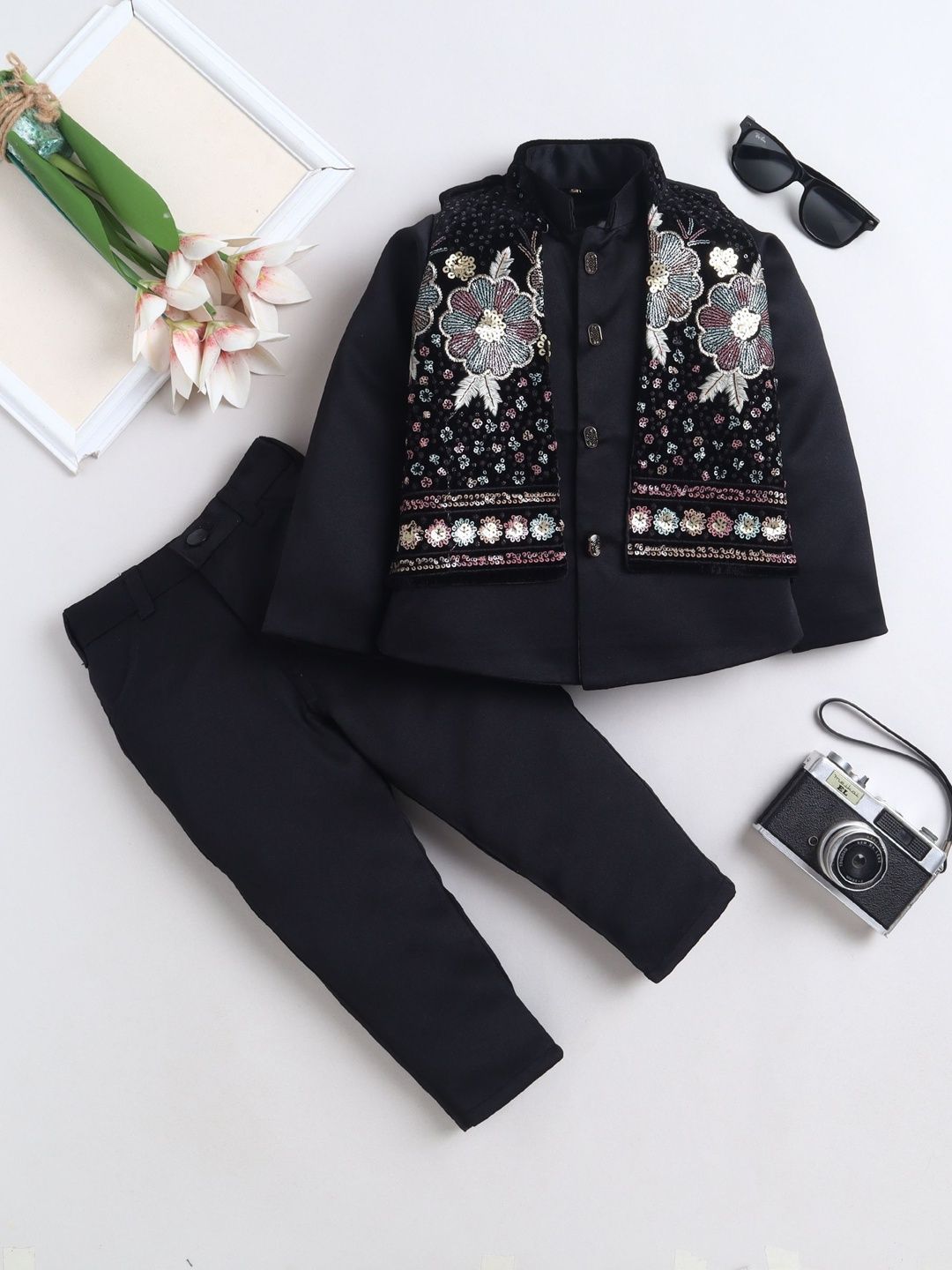 KALINI Boys Embroidered Mandarin Collar Sherwani