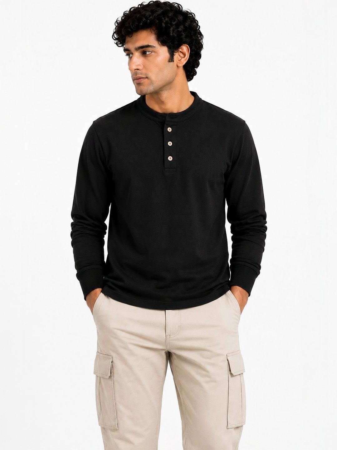 Organic Chics Men Henley Neck Pure Cotton Anti Odour T-shirt