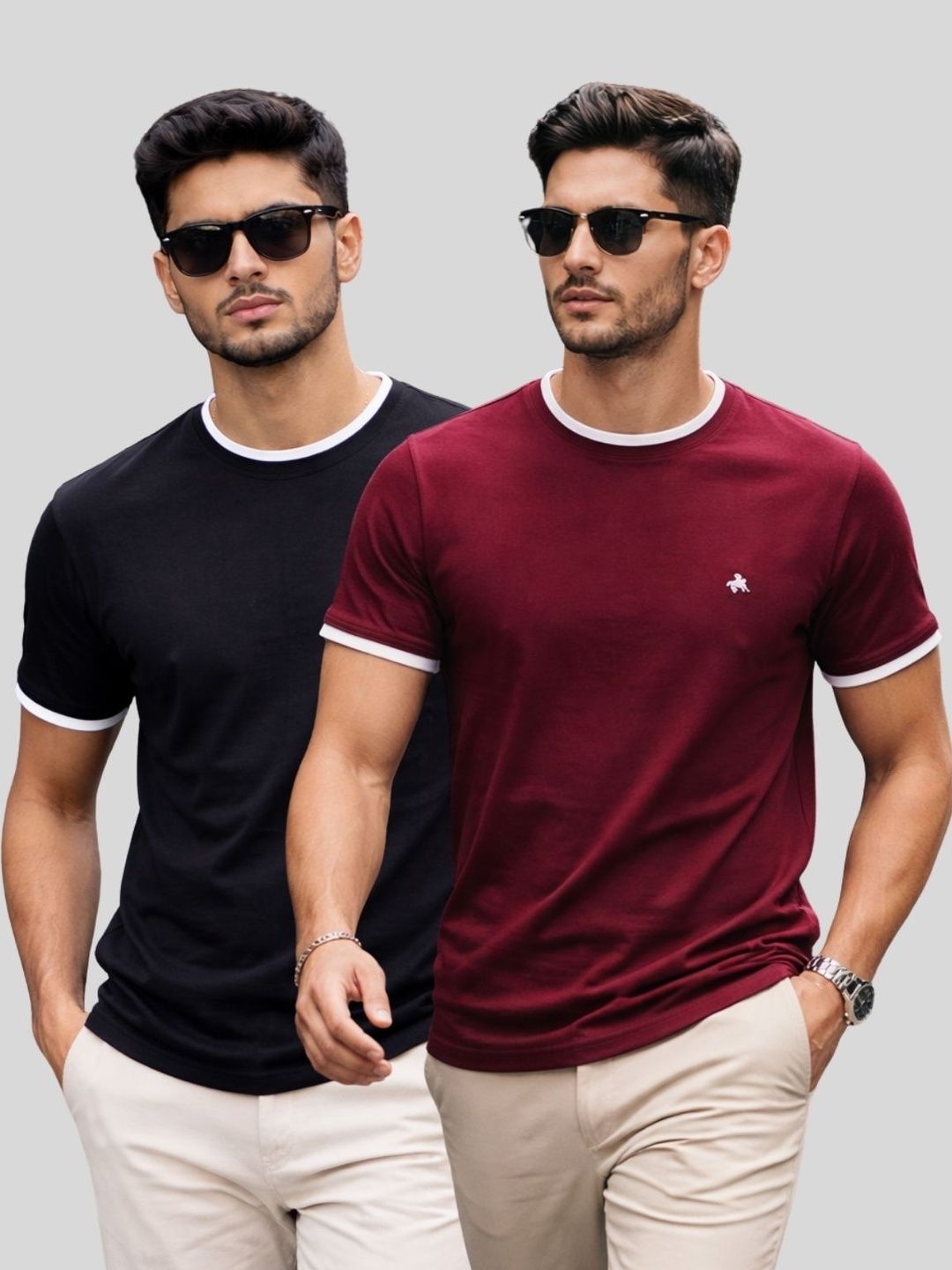 ROLLISTEAR Pack Of 2 Round Neck Short Sleeves Cotton T-shirts