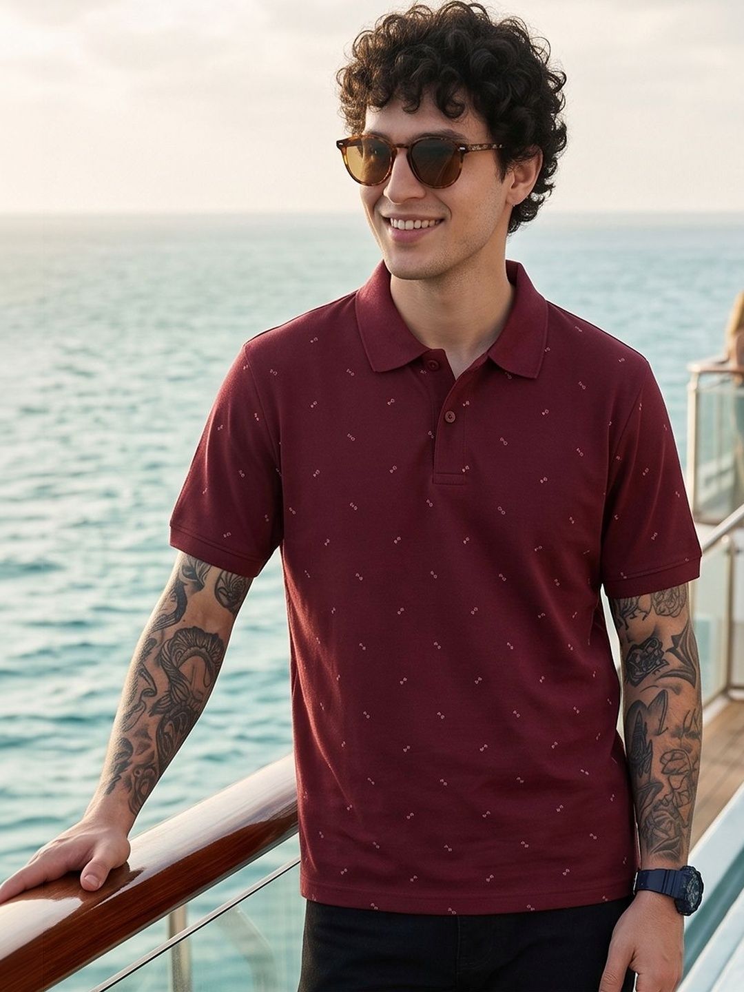 Mast & Harbour Men Printed Polo Collar T-shirt