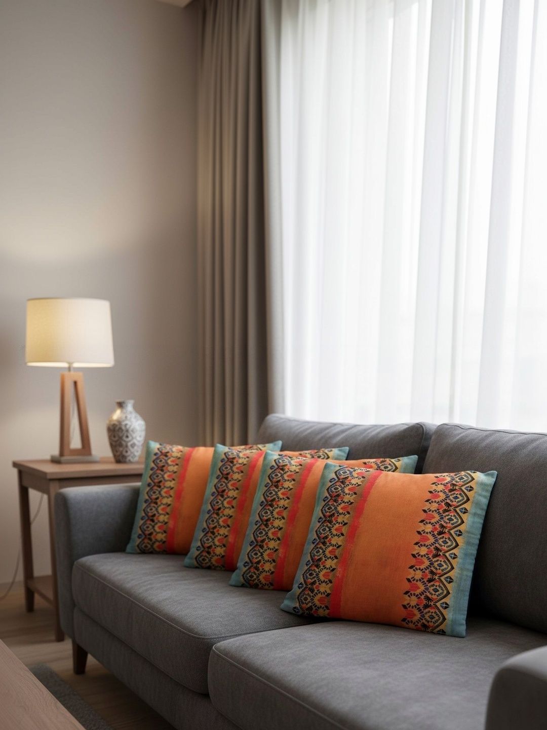 Themes Furnishings & Decor Themes Furnishings & Decor Orange Set of 3 Ethnic Motifs Square Cushion Covers