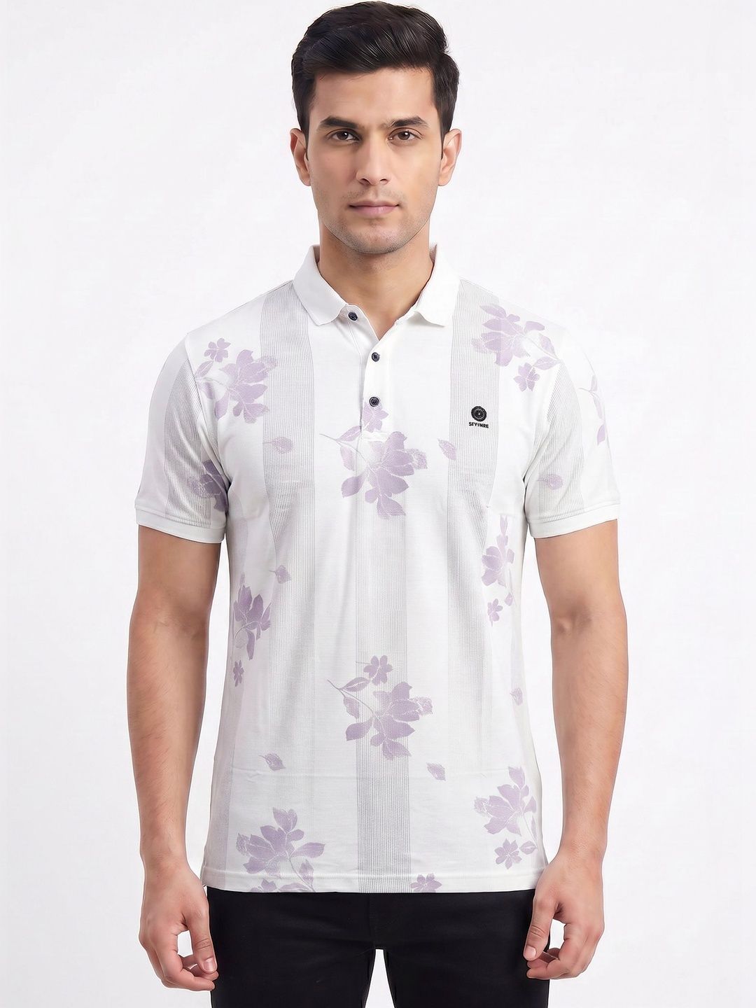 Plugin Men Floral Printed Polo Collar T-shirt