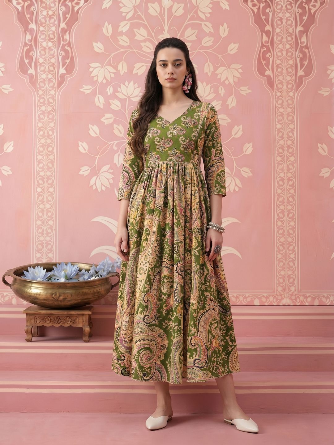 green ethnic dress myntra Buy Soch Green Floral Printed A-Line Cotton Ethnic Dress - Ethnic Dresses for Women 29053588