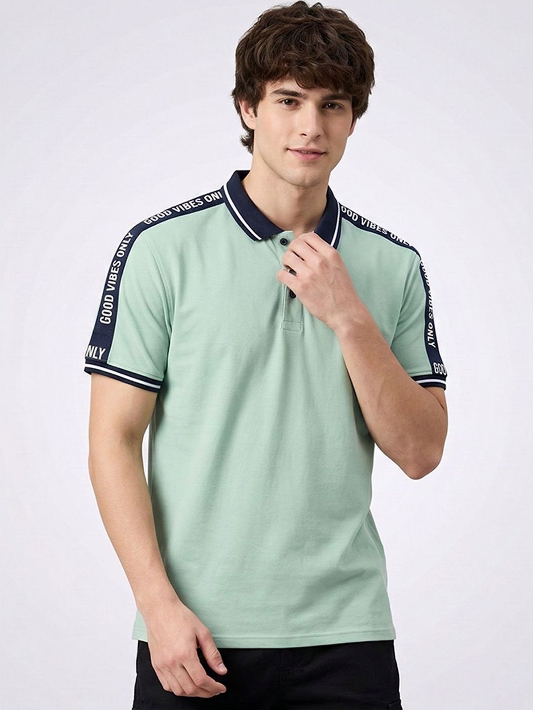 HERE&NOW Men Typography Printed Polo Collar T-shirt