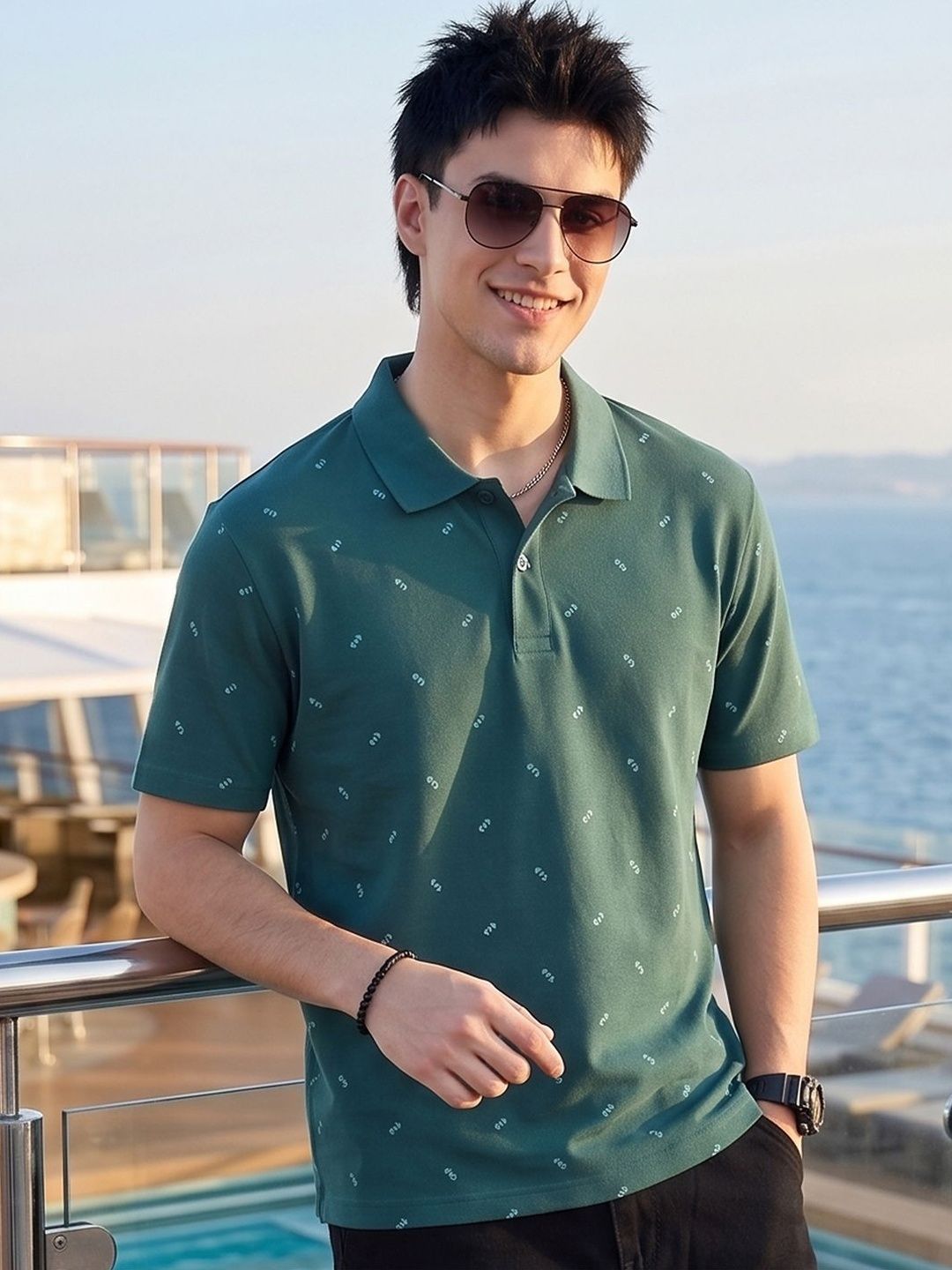 Mast & Harbour Men Printed Polo Collar T-shirt