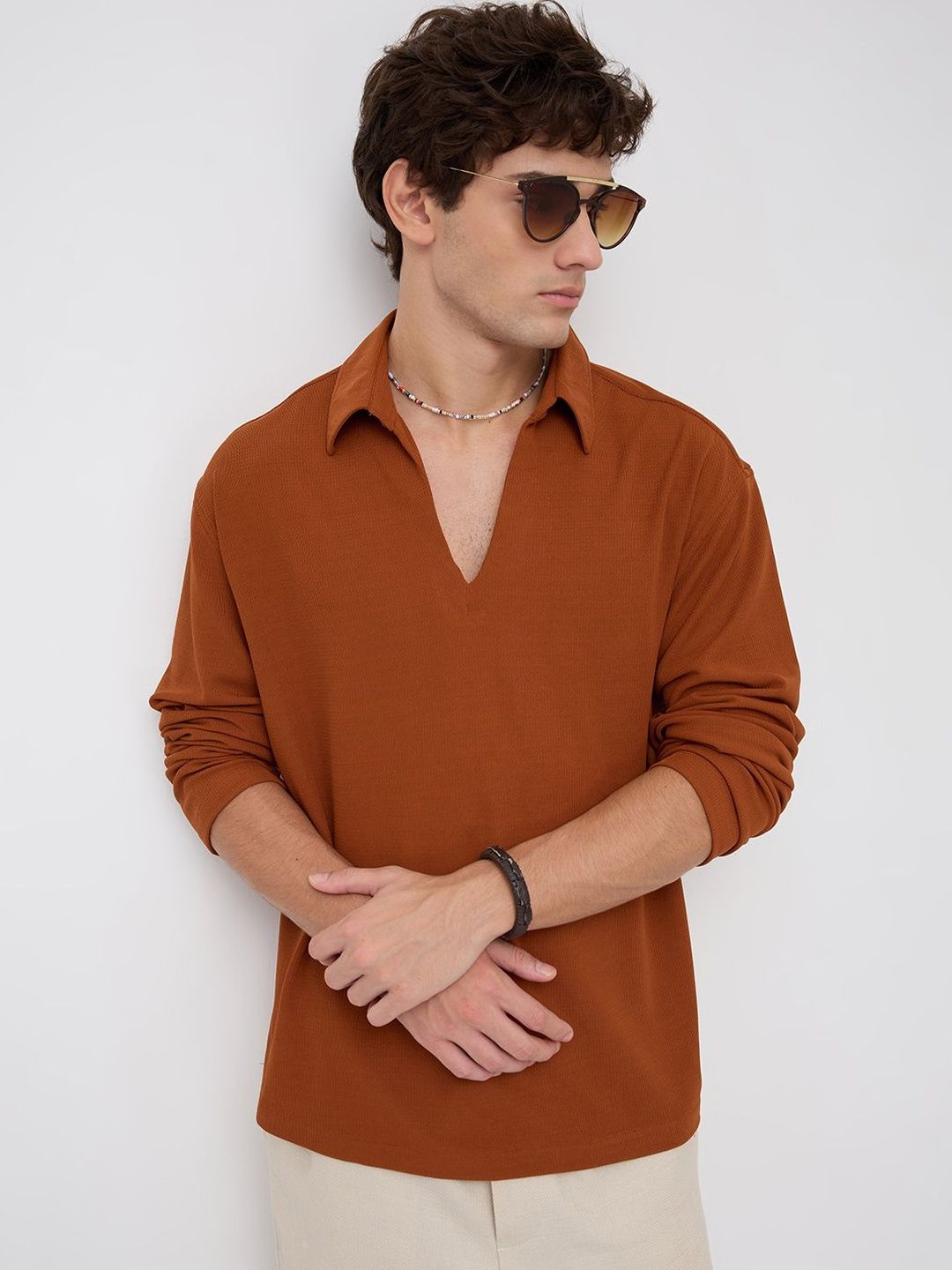 VASTRADO Aesthetic Orange Oversized Knitted Polo Shirt