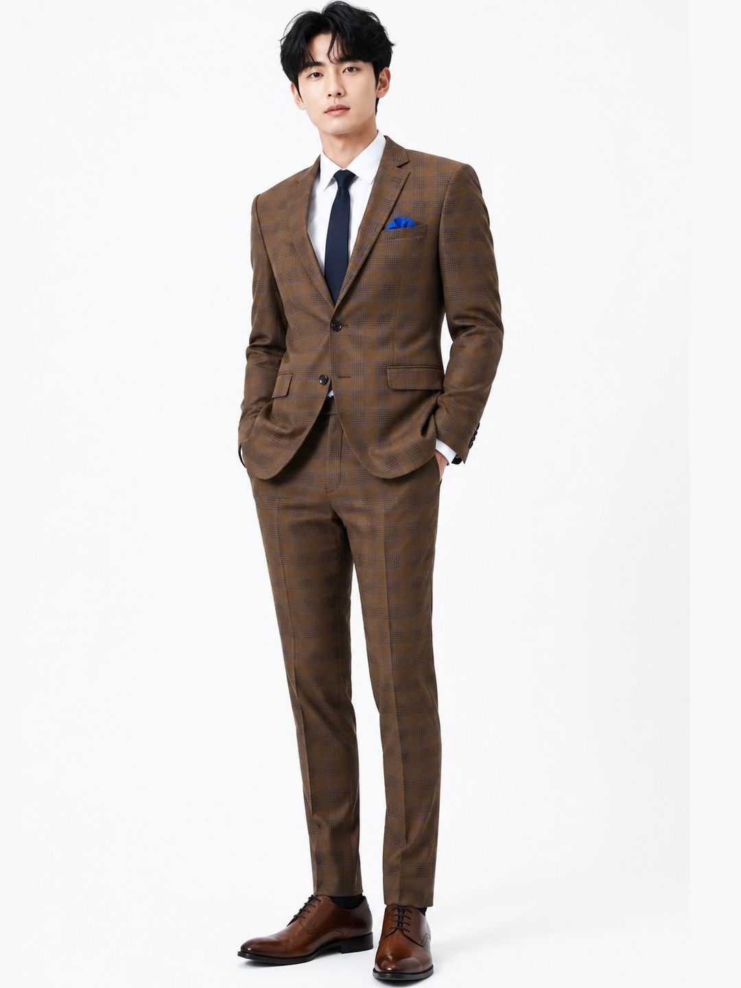 Thecrownandcollar Checked Tailored Fit Single-Breasted Two-Piece Suit