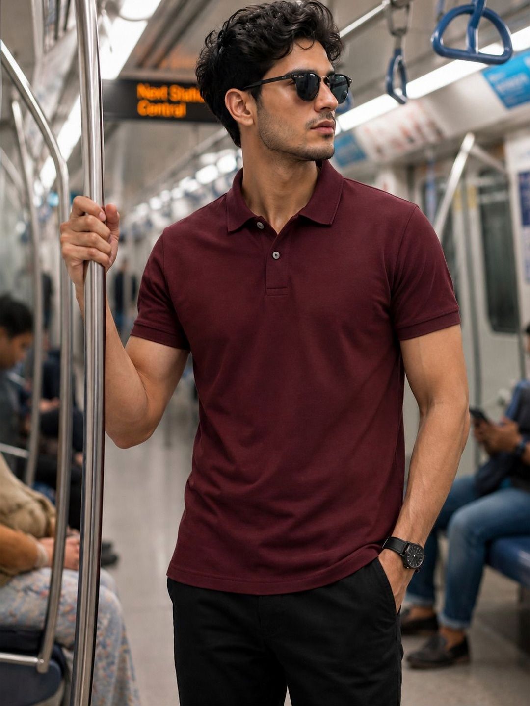 The Roadster Lifestyle Co Pure Cotton Polo Collar Casual Tshirt