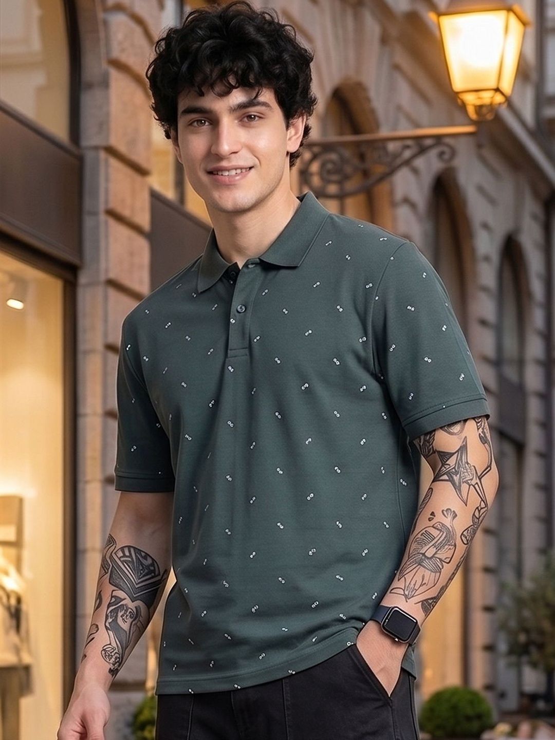 Mast & Harbour Men Printed Polo Collar T-shirt