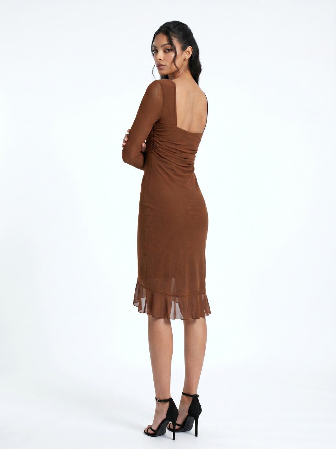 glitchez Gathered Mesh Bodycon Dress