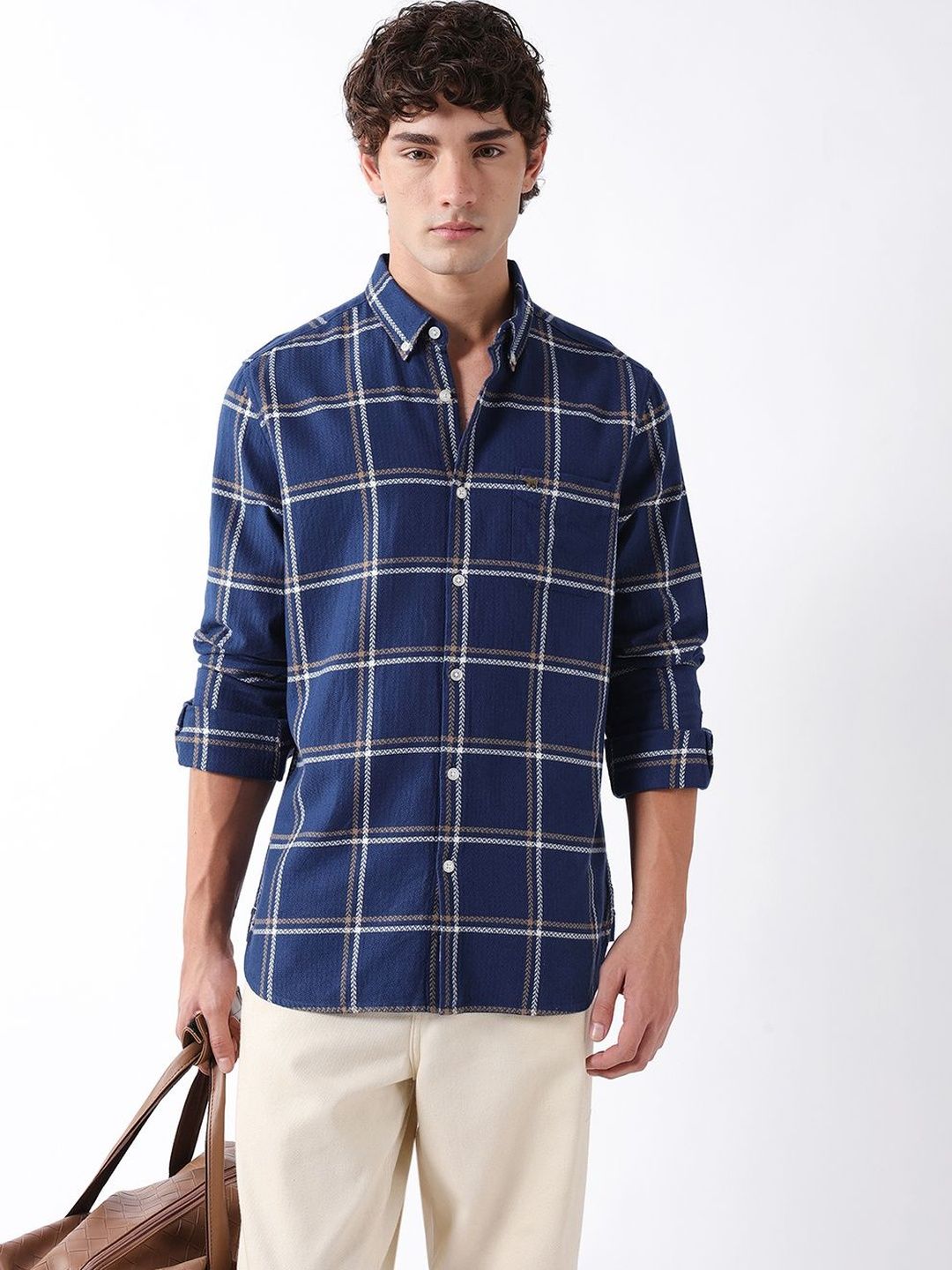 THE BEAR HOUSE Men Cotton Checked Slim Fit Casual Shirt
