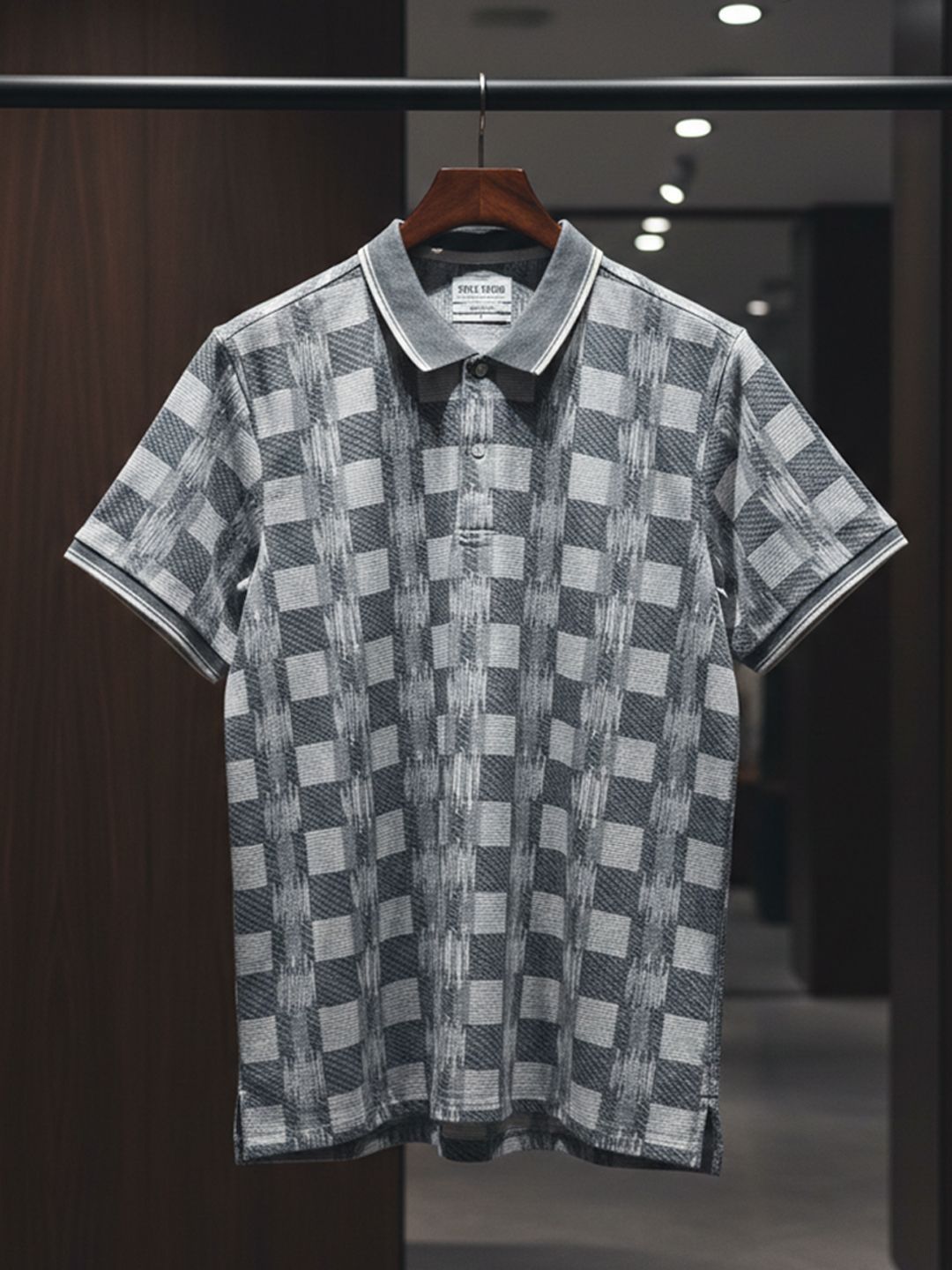 HERE&NOW Men Checked Polo Collar T-shirt