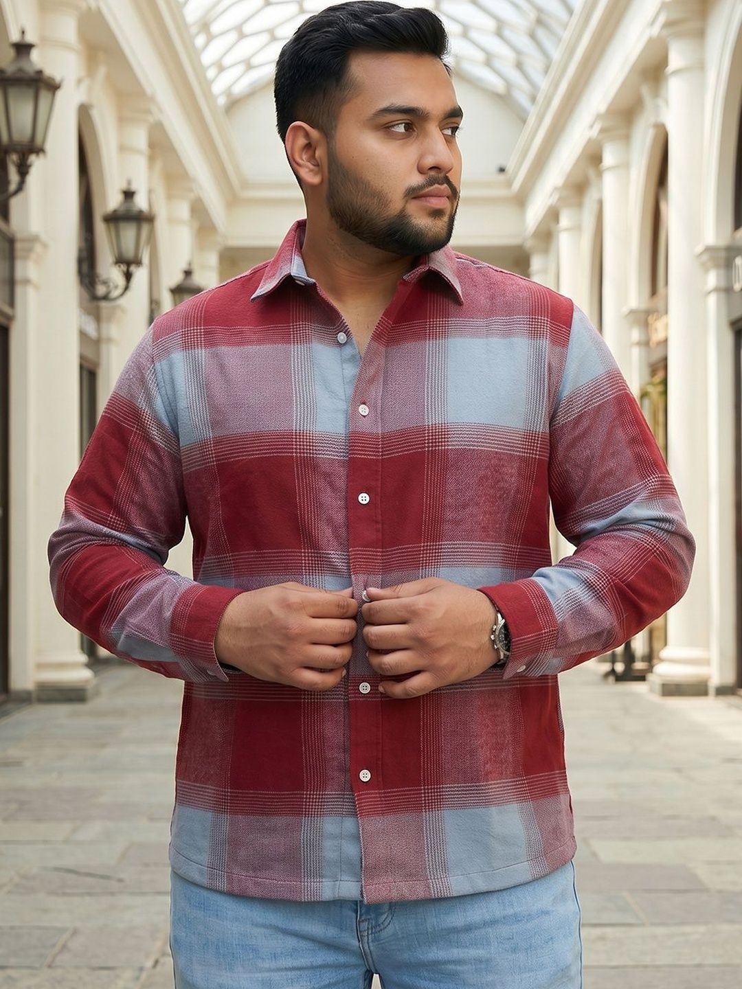 Instafab Plus Men Standard Checked Casual Shirt
