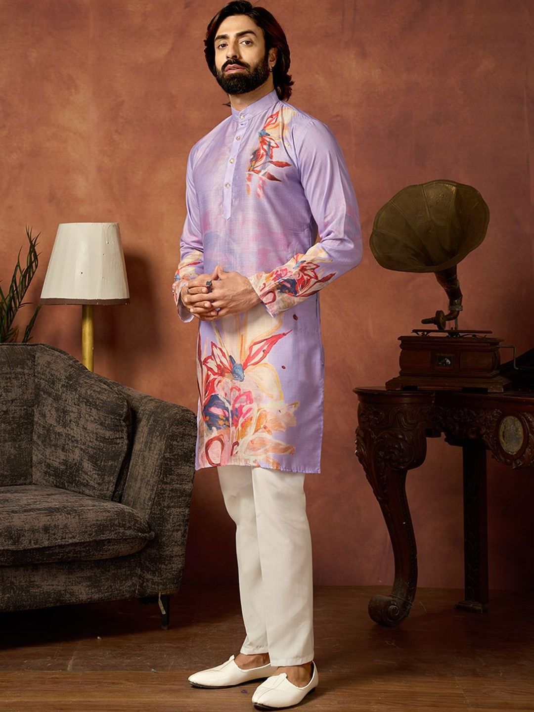 House of Pataudi Men Floral Printed Floral Kurta