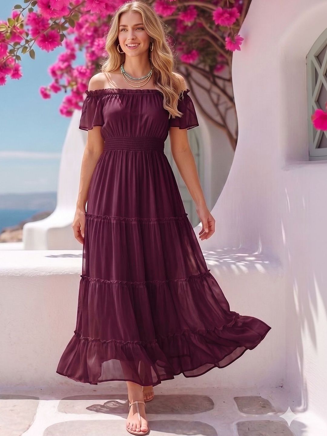 aayu Women Off-Shoulder Chiffon Maxi Dress