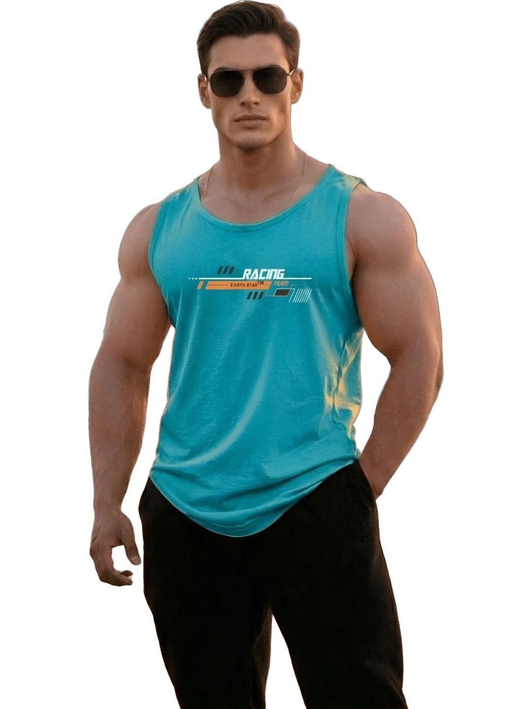 EARTH STAR Printed Cotton Blend Gym Vest