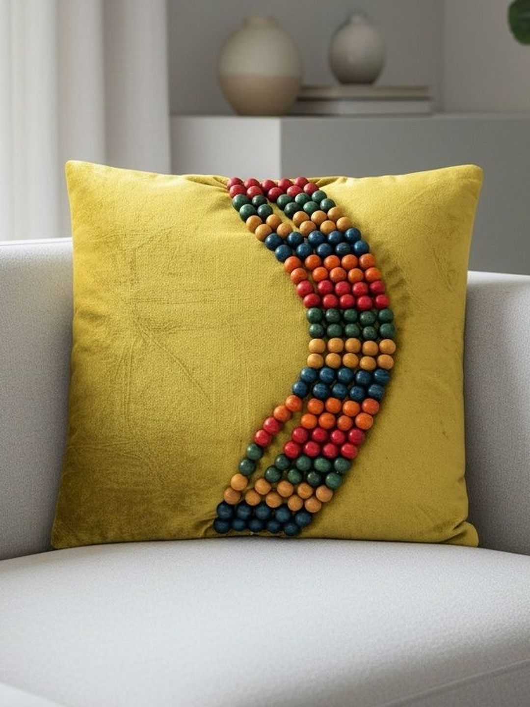 Themes Furnishings & Decor Themes Furnishings & Decor Green Self Design Velvet Square Cushion Covers 16"x16"