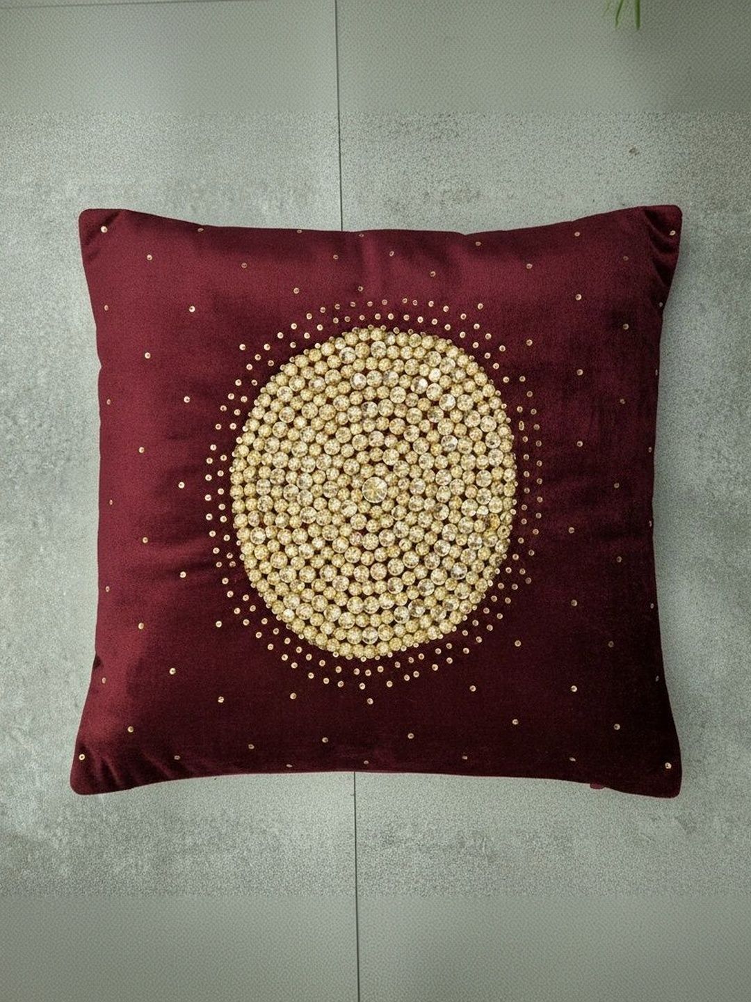 Themes Furnishings & Decor Themes Furnishings & Decor Maroon Embellished Velvet Square Cushion Covers