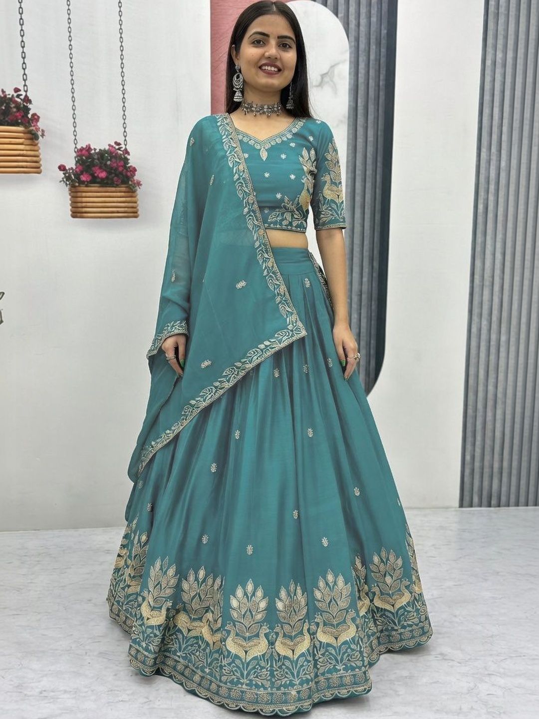 Closin Embroidered Semi-Stitched Lehenga & Unstitched Blouse With Dupatta