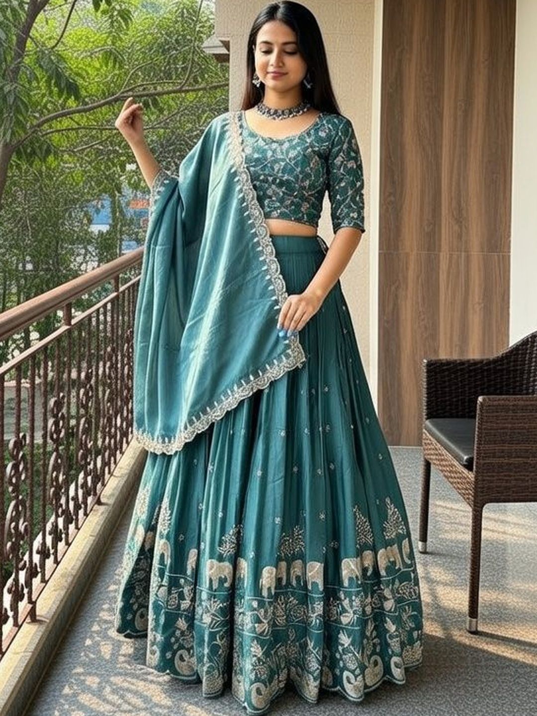 Closin Embroidered Thread Work Ready to Wear Lehenga & Unstitched Blouse With Dupatta