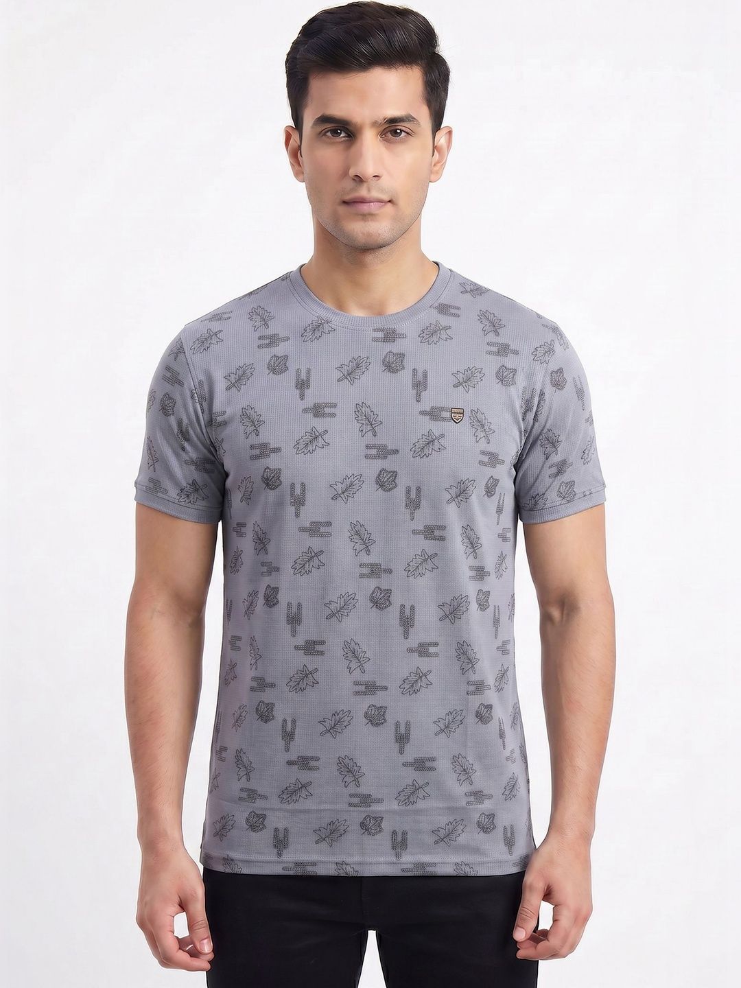 Plugin Conversational Graphic Round Neck Short Sleeves T-shirt