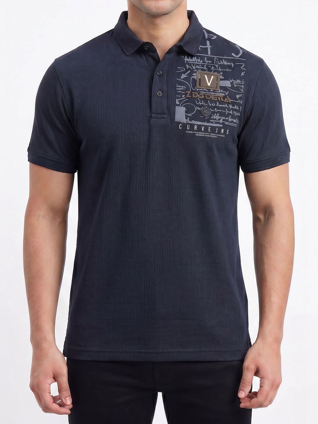Plugin Men Polo Collar Pockets T-shirt