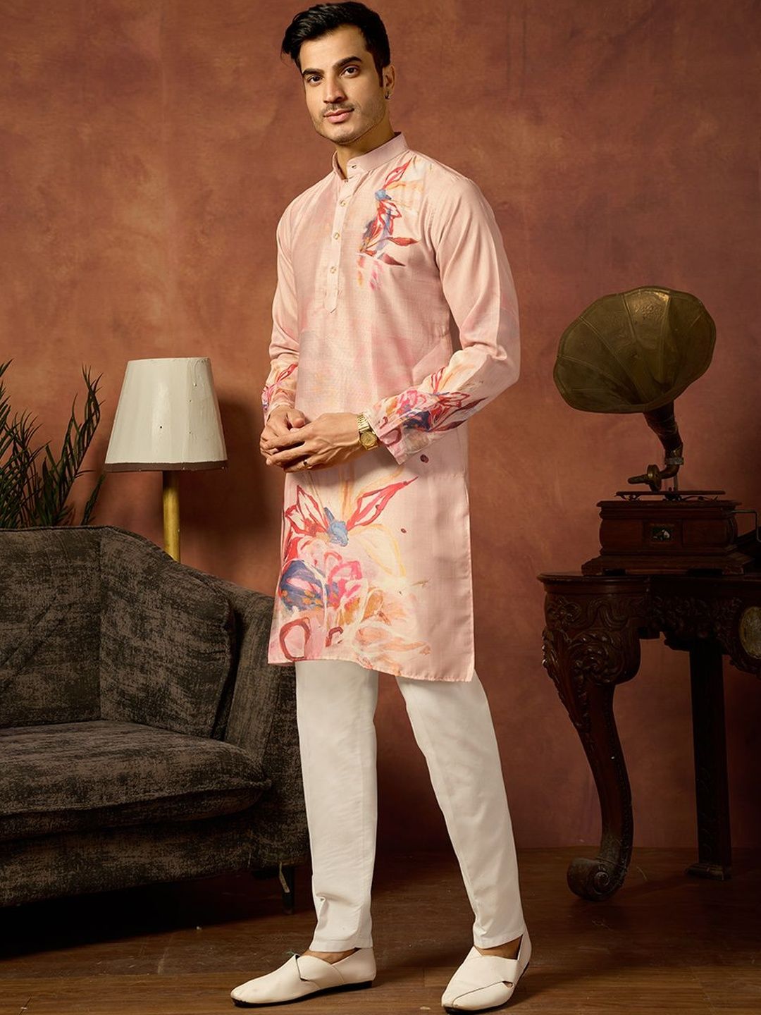House of Pataudi Men Floral Printed Floral Kurta